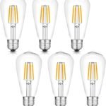 Vintage E27 Edison Bulbs LED Light Bulbs 40W Equivalent, 2700K Warm White, Antique Clear Glass Decorative Bulbs, ST64 4W LED Filament Bulbs, Pack of 6(Yellow Light)