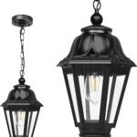 Modern Outdoor Black Pendant Light, Farmhouse Exterior Hanging Lights with Adjustable Chain, Black Ceiling Hanging Lanterns with Clear Lampshade for Porch, Yard, Gazebo, Entryway