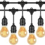 Outdoor String Lights, Electric Plug-In Festoon Lights 10 Meter 20 LED Bulbs, Outdoor Waterproof Decorative Hanging Light String for Patio Garden Porch Yard (10M with A60 Amber)