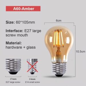 Vintage E27 Edison Bulbs LED Light Bulbs 40W Equivalent,2700K Warm White,Antique Amber Glass Decorative Bulbs,A60 4W LED Filament Bulbs,Pack of 10(Yellow Light) - Image 3