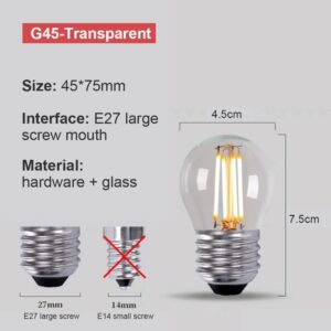 Vintage E27 LED Edison Globe Light Bulbs 40W Equivalent,2700K Warm White,Antique Clear Glass Small Decorative Bulbs,G45 4W LED Filament Bulbs,Pack of 10(Yellow Light) - Image 3