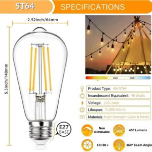 Outdoor String Lights, Electric Plug-In Festoon Lights 10 Meter 20 LED Bulbs, Outdoor Waterproof Decorative Hanging Light String for Patio Garden Porch Yard (10M with ST64 Clear) - Image 7