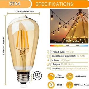 Outdoor String Lights, Electric Plug-In Festoon Lights 10 Meter 20 LED Bulbs, Outdoor Waterproof Decorative Hanging Light String for Patio Garden Porch Yard (10M with ST64 Amber) - Image 5