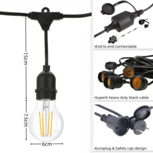 Outdoor String Lights, Electric Plug-In Festoon Lights 10 Meter 20 LED Bulbs, Outdoor Waterproof Decorative Hanging Light String for Patio Garden Porch Yard (10M with A60 Clear) - Image 6
