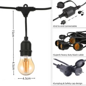 Outdoor String Lights, Electric Plug-In Festoon Lights 10 Meter 20 LED Bulbs, Outdoor Waterproof Decorative Hanging Light String for Patio Garden Porch Yard (10M with G45 Amber) - Image 6