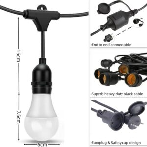 Outdoor String Lights, Electric Plug-In Festoon Lights 10 Meter 20 LED Bulbs Cool White, Outdoor Waterproof Decorative Hanging Light String for Patio Garden Porch Yard - Image 3