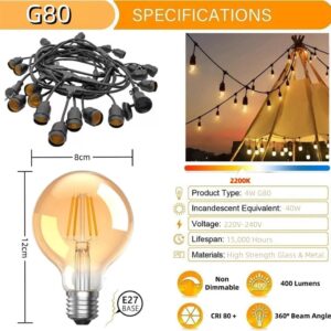 Outdoor String Lights, Electric Plug-In Festoon Lights 10 Meter 20Pcs G80 Globe LED Bulbs, Outdoor Waterproof Decorative Hanging Light String for Patio Garden Porch Yard - Image 3