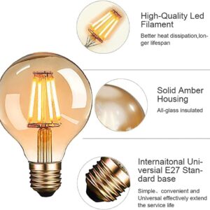 Vintage E27 LED Edison Globe Light Bulbs 40W Equivalent,2200K Warm White,Antique Amber Glass Decorative Bulbs,G80 4W LED Filament Bulbs,Pack of 6(Yellow Light) - Image 4
