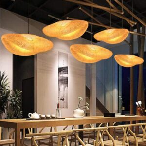 80CM Bamboo pendant light fixture for kitchen island, Dining room, Hand-Woven Conch Bamboo Hanging Lamp, Creative Rattan Chandelier Bird Nest Lampshade for Bar Cafe Living Room(with no bulb) - Image 3