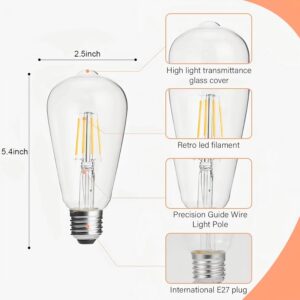 Vintage E27 Edison Bulbs LED Light Bulbs 40W Equivalent, 2700K Warm White, Antique Clear Glass Decorative Bulbs, ST64 4W LED Filament Bulbs, Pack of 6(Yellow Light) - Image 3