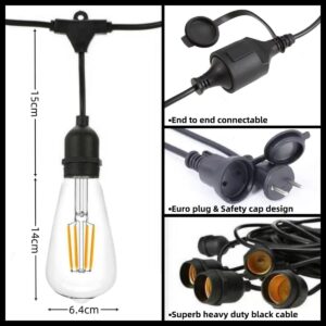 Outdoor String Lights, Electric Plug-In Festoon Lights 10 Meter 20 LED Bulbs, Outdoor Waterproof Decorative Hanging Light String for Patio Garden Porch Yard (10M with ST64 Clear) - Image 4