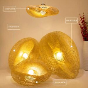 80CM Bamboo pendant light fixture for kitchen island, Dining room, Hand-Woven Conch Bamboo Hanging Lamp, Creative Rattan Chandelier Bird Nest Lampshade for Bar Cafe Living Room(with no bulb) - Image 4