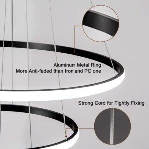 Modern LED Pendant Light, 3 Rings Black Chandeliers Fixture Dimmable with Remote Control 3-Color LED Chandelier Ceiling Pendant Light for Bedroom, Living Room, Dining Room, Kitchen - Image 4