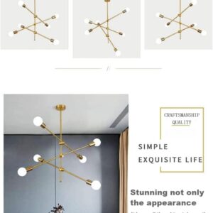 Modern Sputnik Chandelier 6-Light Gold Ceiling Lighting Mid-Century Pendant Light Fixture for Kitchen Island Dining Room Living Room Bedroom - Image 3