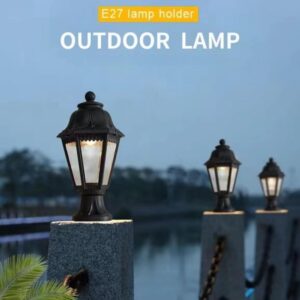 Outdoor Plastic Post Lights, Exterior Lamp Post Light Fixture with E27 Socket, Black Waterproof Post Lantern with Clear Lampshade, Pillar Outside Lighting for Garden, Patio, Pathway - Image 3