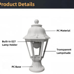 Outdoor Plastic Post Lights, Exterior Lamp Post Light Fixture with E27 Socket, White Waterproof Post Lantern with Clear Lampshade, Pillar Outside Lighting for Garden, Patio, Pathway - Image 3