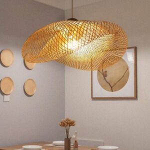 80CM Bamboo pendant light fixture for kitchen island, Dining room, Hand-Woven Conch Bamboo Hanging Lamp, Creative Rattan Chandelier Bird Nest Lampshade for Bar Cafe Living Room(with no bulb) - Image 5