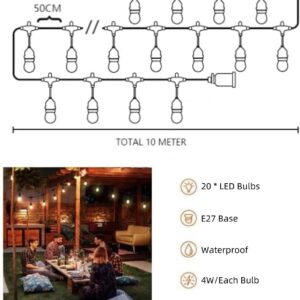 Outdoor String Lights, Electric Plug-In Festoon Lights 10 Meter 20 LED Bulbs, Outdoor Waterproof Decorative Hanging Light String for Patio Garden Porch Yard (10M with G45 Clear) - Image 3