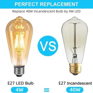 Vintage E27 Edison Bulbs LED Light Bulbs 40W Equivalent,2700K Warm White,Antique Amber Glass Decorative Bulbs,ST64 4W LED Filament Bulbs,Pack of 6(Yellow Light) - Image 4