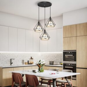 3-Light Farmhouse Hemp Rope Chandelier, Vintage Ceiling Lighting Lamp, Industrial Pendant Light Fixture for Kitchen Island Living Room Dining Room Bedroom Foyer - Image 3