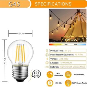 Outdoor String Lights, Electric Plug-In Festoon Lights 10 Meter 20 LED Bulbs, Outdoor Waterproof Decorative Hanging Light String for Patio Garden Porch Yard (10M with G45 Clear) - Image 4