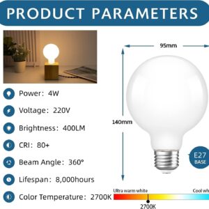 G95 Frosted E27 LED Edison Globe Light Bulbs 40W Equivalent,6000K Cool White,400Lm,Milky Glass Decorative Bulbs,4W LED Filament Bulbs,Non-Dimmable,Pack of 6 - Image 3