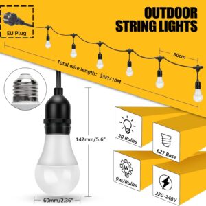 Outdoor String Lights, Electric Plug-In Festoon Lights 10 Meter 20 LED Bulbs Cool White, Outdoor Waterproof Decorative Hanging Light String for Patio Garden Porch Yard - Image 4