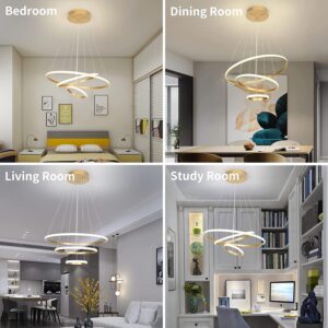 Modern LED Gold Chandelier 3 Ring LED Pendant Light Fixture Dimmable with Remote Control Adjustable Height Ceiling Chandelier for Living Room Dining Room Bedroom Foyer Stairway - Image 7