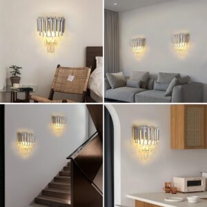 Modern Crystal Wall Sconce, E14 3-Tier Crystal Wall Light, Silver LED Indoor Wall Lamp, Interior Lighting Decoration for Living Room, Bedroom, Dining Room,Hallway - Image 7