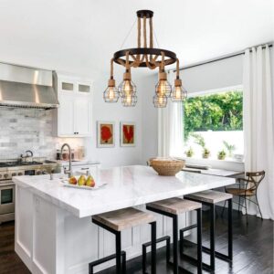 Retro 6-Light Industrial Pendant Light,Farmhouse Hemp Rope Chandelier Ceiling Light Fixture,Vintage Iron Cage Hanging Lamp for Kitchen Island Dining Room Living Room Bedroom - Image 7