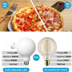 G95 Frosted E27 LED Edison Globe Light Bulbs 40W Equivalent,2700K Warm White,400Lm,Milky Glass Decorative Bulbs,4W LED Filament Bulbs,Non-Dimmable,Pack of 6 (Warm White) - Image 4