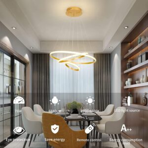 Modern LED Gold Chandelier 3 Ring LED Pendant Light Fixture Dimmable with Remote Control Adjustable Height Ceiling Chandelier for Living Room Dining Room Bedroom Foyer Stairway - Image 4