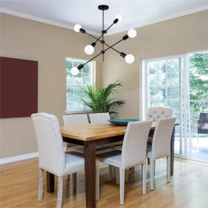 Modern Sputnik Chandelier 6-Light Black Ceiling Lighting Mid-Century Pendant Light Fixture for Kitchen Island Dining Room Living Room Bedroom - Image 5