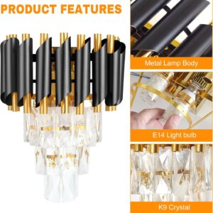 Modern Crystal Wall Sconce, E14 3-Tier Crystal Wall Light, Black and Gold LED Indoor Wall Lamp, Interior Lighting Decoration for Living Room, Bedroom, Dining Room,Hallway - Image 4