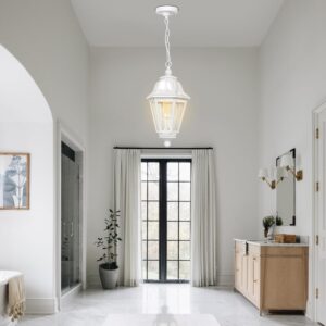 Modern Outdoor White Pendant Light, Farmhouse Exterior Hanging Lights with Adjustable Chain, White Ceiling Hanging Lamp with Clear Lampshade for Porch, Yard, Gazebo, Entryway - Image 5