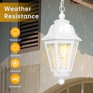 Modern Outdoor White Pendant Light, Farmhouse Exterior Hanging Lights with Adjustable Chain, White Ceiling Hanging Lamp with Clear Lampshade for Porch, Yard, Gazebo, Entryway - Image 6