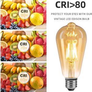 Vintage E27 Edison Bulbs LED Light Bulbs 40W Equivalent,2700K Warm White,Antique Amber Glass Decorative Bulbs,ST64 4W LED Filament Bulbs,Pack of 6(Yellow Light) - Image 7