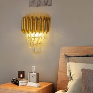 Modern Crystal Wall Sconce, E14 3-Tier Crystal Wall Light, Gold LED Indoor Wall Lamp, Interior Lighting Decoration for Living Room, Bedroom, Dining Room,Hallway - Image 4