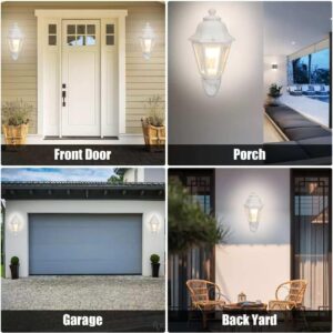 Outdoor White Wall Lights, Plastic Outdoor Light Fixture with E27 Socket, Exterior Waterproof Wall Lamp with Clear Lampshade, Outside Porch Lights for Garden, Garage, Courtyard - Image 4