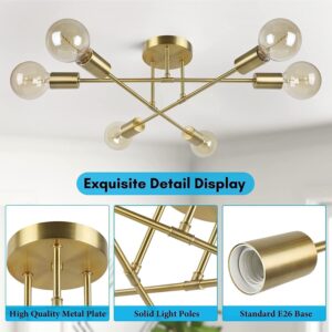 Modern Gold Sputnik Chandeliers,6-Light Ceiling Lights for Living Room,Dining Room,Bedroom,Kitchen Island - Image 7