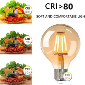 Vintage E27 LED Edison Globe Light Bulbs 40W Equivalent,2200K Warm White,Antique Amber Glass Decorative Bulbs,G80 4W LED Filament Bulbs,Pack of 6(Yellow Light) - Image 5