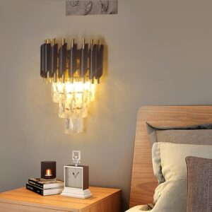 Modern Crystal Wall Sconce, E14 3-Tier Crystal Wall Light, Black and Gold LED Indoor Wall Lamp, Interior Lighting Decoration for Living Room, Bedroom, Dining Room,Hallway - Image 3