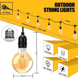 Outdoor String Lights, Electric Plug-In Festoon Lights 10 Meter 20Pcs G80 Globe LED Bulbs, Outdoor Waterproof Decorative Hanging Light String for Patio Garden Porch Yard - Image 5