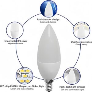 E14 LED Filament Light Bulb, Small Edison Screw Candle Bulbs, 4W 360lm, Cool White 6500K E14 LED Bulb, Energy Saving Candle Light Bulbs, Non-dimmable, Pack of 10 (White Light) - Image 5
