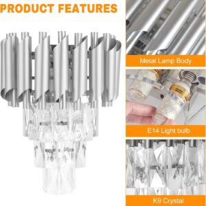 Modern Crystal Wall Sconce, E14 3-Tier Crystal Wall Light, Silver LED Indoor Wall Lamp, Interior Lighting Decoration for Living Room, Bedroom, Dining Room,Hallway - Image 6