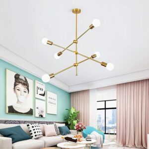 Modern Sputnik Chandelier 6-Light Gold Ceiling Lighting Mid-Century Pendant Light Fixture for Kitchen Island Dining Room Living Room Bedroom - Image 4