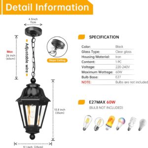 Modern Outdoor Black Pendant Light, Farmhouse Exterior Hanging Lights with Adjustable Chain, Black Ceiling Hanging Lanterns with Clear Lampshade for Porch, Yard, Gazebo, Entryway - Image 4