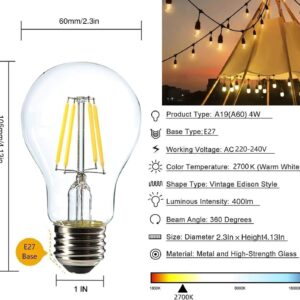 Outdoor String Lights, Electric Plug-In Festoon Lights 10 Meter 20 LED Bulbs, Outdoor Waterproof Decorative Hanging Light String for Patio Garden Porch Yard (10M with A60 Clear) - Image 4