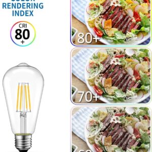 Vintage E27 Edison Bulbs LED Light Bulbs 40W Equivalent, 2700K Warm White, Antique Clear Glass Decorative Bulbs, ST64 4W LED Filament Bulbs, Pack of 6(Yellow Light) - Image 6