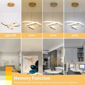 Modern LED Gold Chandelier 3 Ring LED Pendant Light Fixture Dimmable with Remote Control Adjustable Height Ceiling Chandelier for Living Room Dining Room Bedroom Foyer Stairway - Image 6